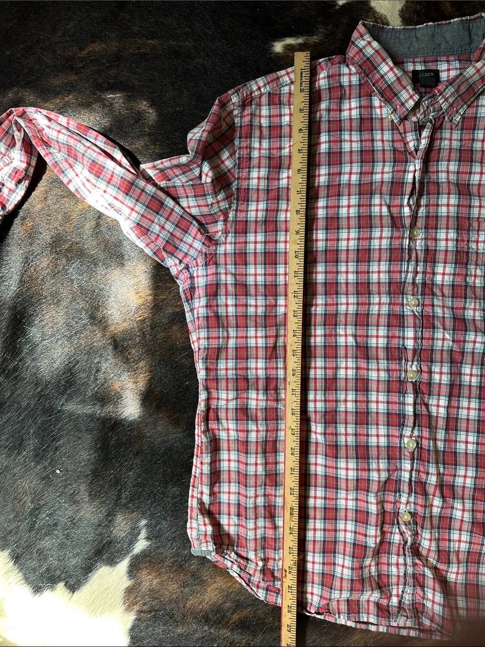 J. Crew Tartan Plaid Button Up Shirt, Men's XL Red White & Blue Cotton Casual